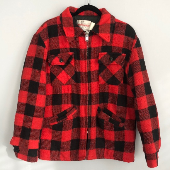 weatherguard Other - VTG Weatherguard  Heavy Red & Black Buffalo Plaid Checked Jacket Coat Men M